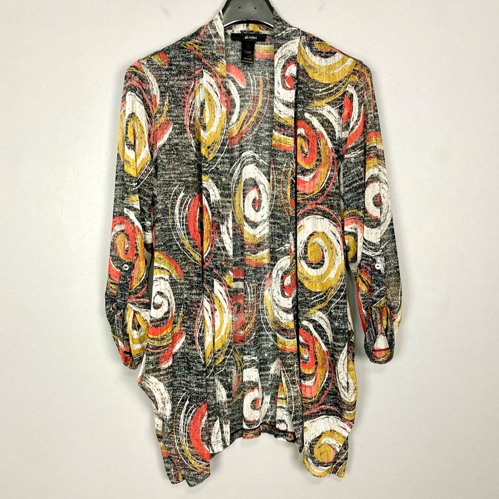 Ali Miles Mesh Cardigan Sweater Women’s Sz L Open Front Lightweight Art to Wear